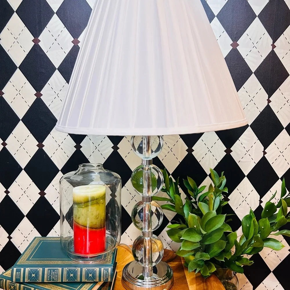 Ralph Lauren Pair‎ Table Lamps Crystal Balls Farrah– Silver Base Elegance Luxury